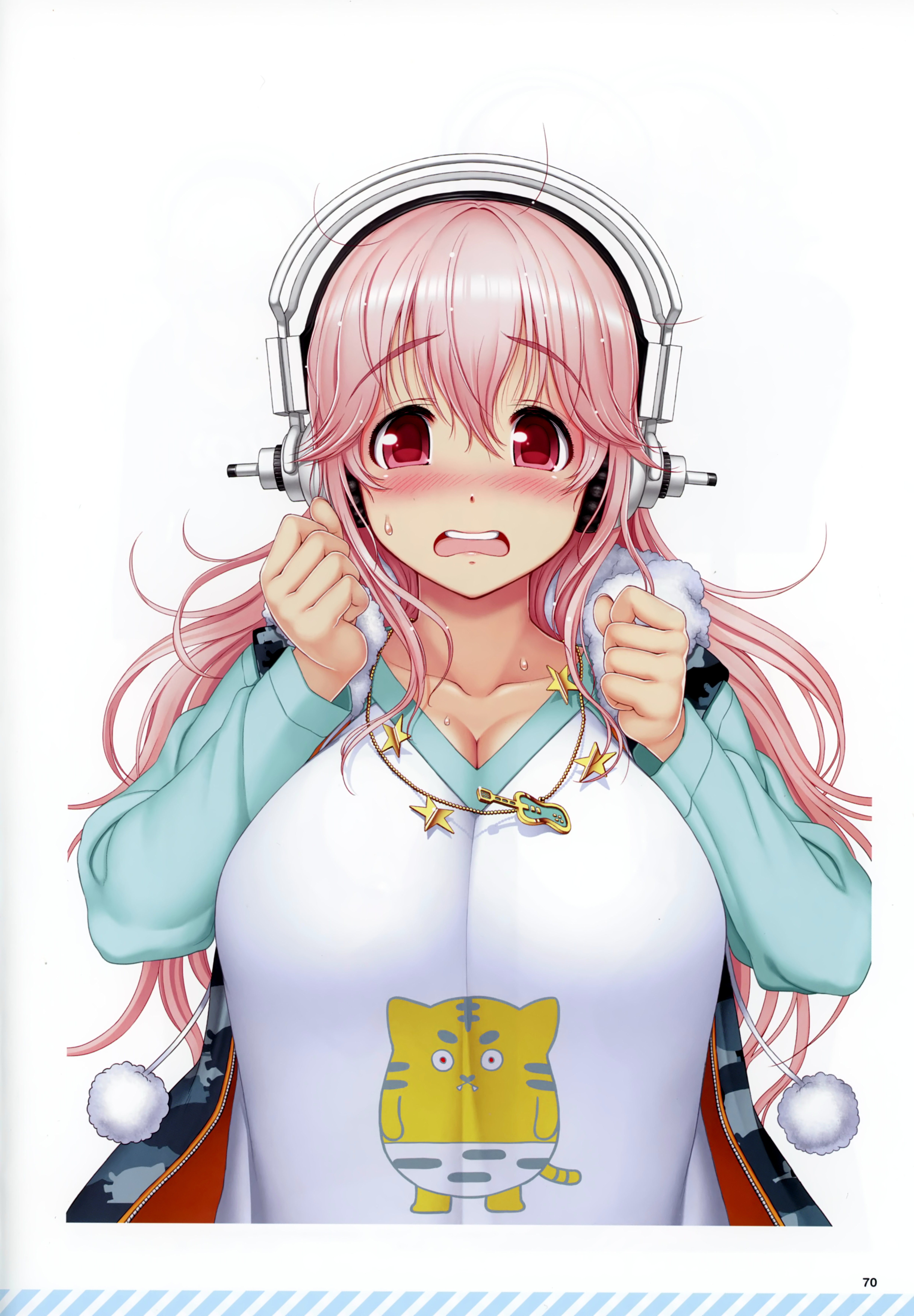 Tsuji Santa Super Sonico Sonico Breast Hold Cleavage Expression Headphones Bleed Through 6740